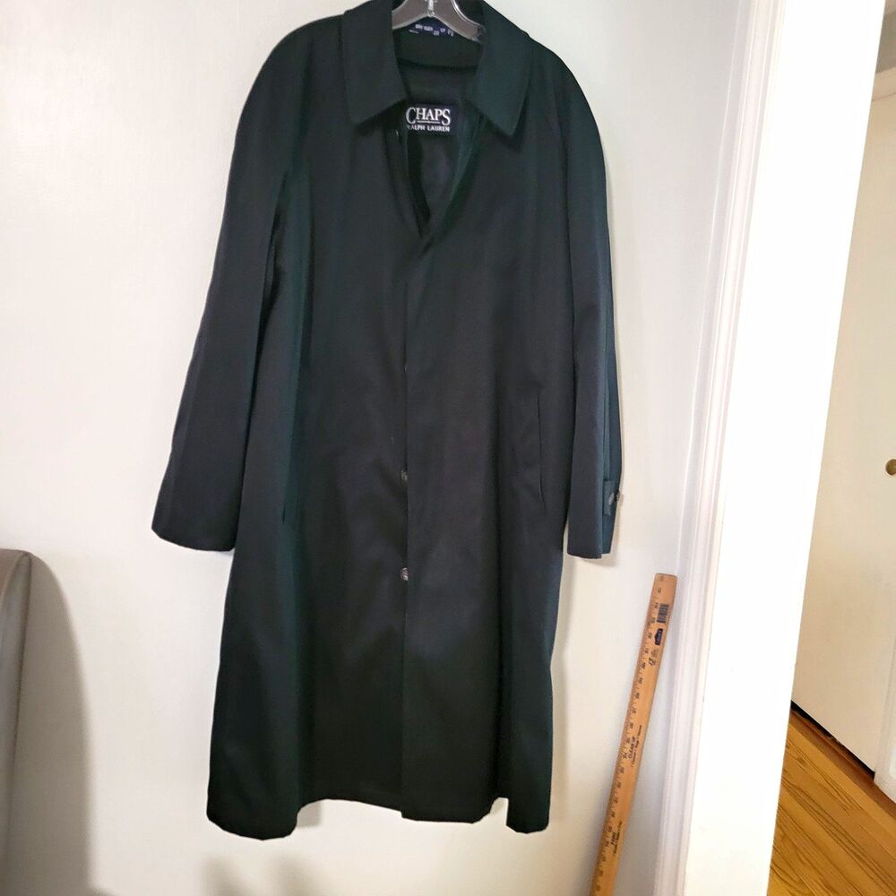 Chaps Ralph Lauren Black Long Overcoat Mens 40R Button Front Lined Midweight